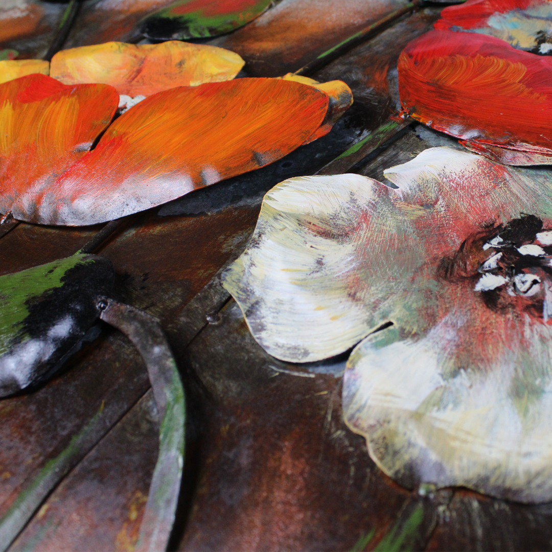 3D Schilderij Metaal - Klaprozen – 60x150cm