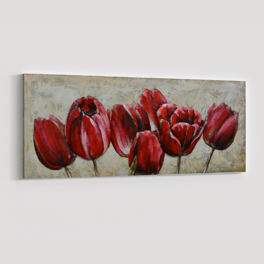 3D Schilderij Metaal - Rode tulpen – 60x150cm