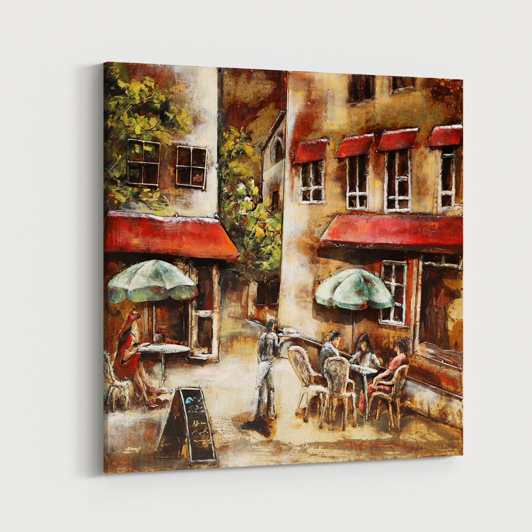 3D Schilderij Metaal - Café Paris – 100x100cm