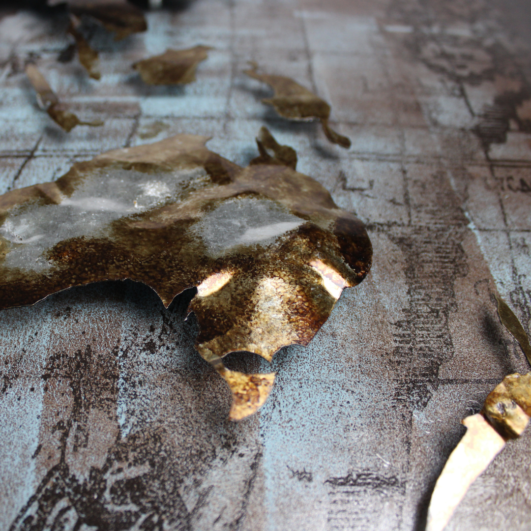 3D Schilderij Metaal - Gouden wereldkaart – 120x80cm