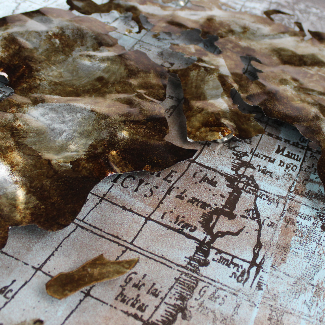 3D Schilderij Metaal - Gouden wereldkaart – 120x80cm