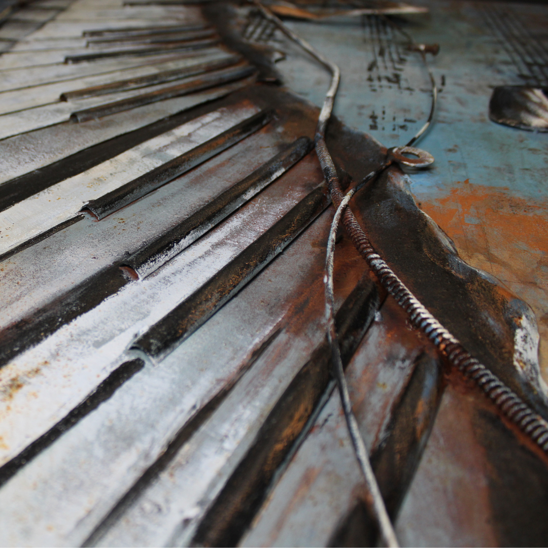 3D Schilderij Metaal - Piano – 120x80cm