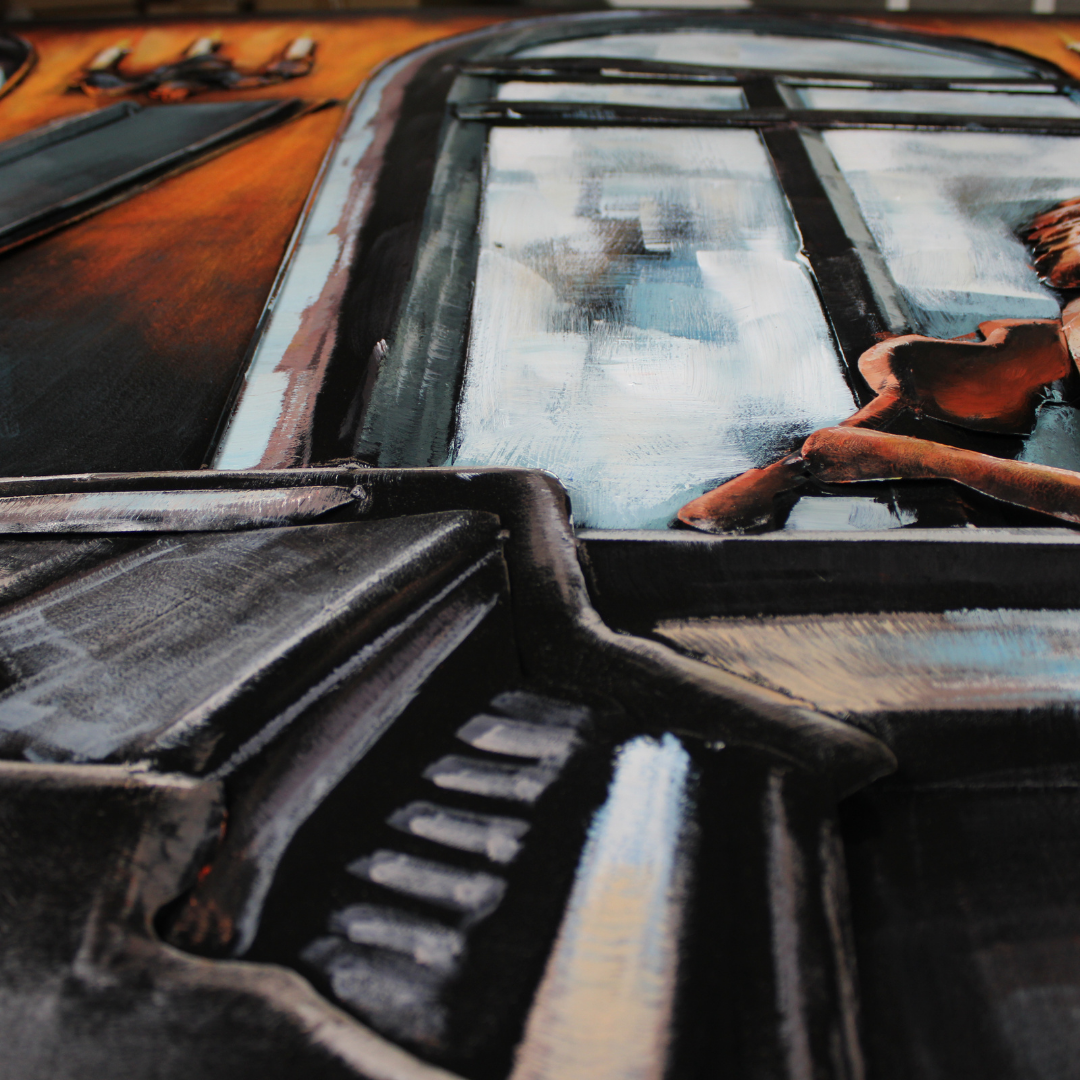 3D Schilderij Metaal - Piano woman – 100x100cm
