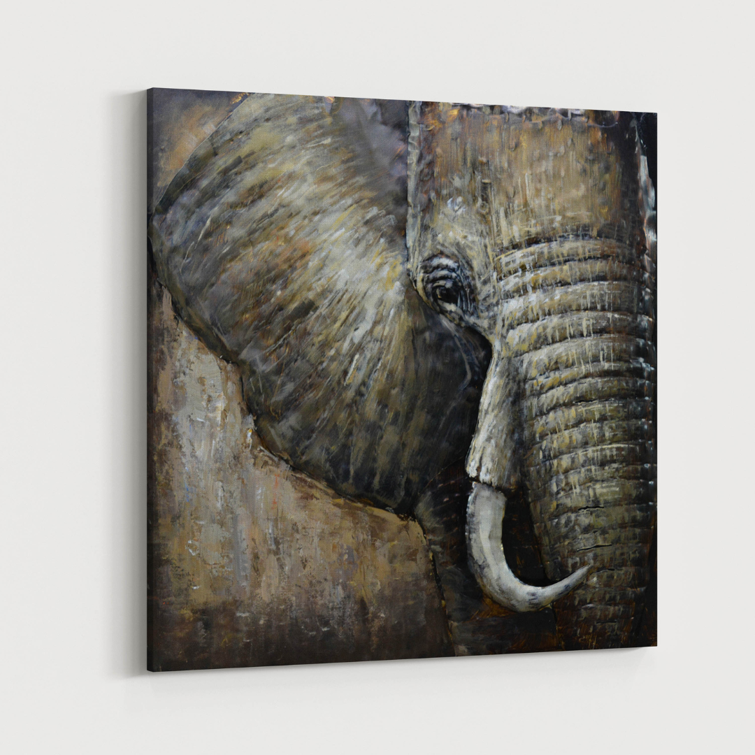 3D Schilderij Metaal - Big elephant – 100x100cm