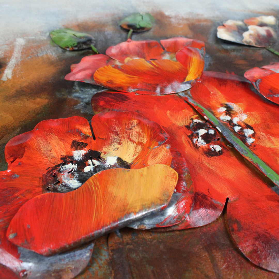 3D Schilderij Metaal - Klaprozen – 60x150cm
