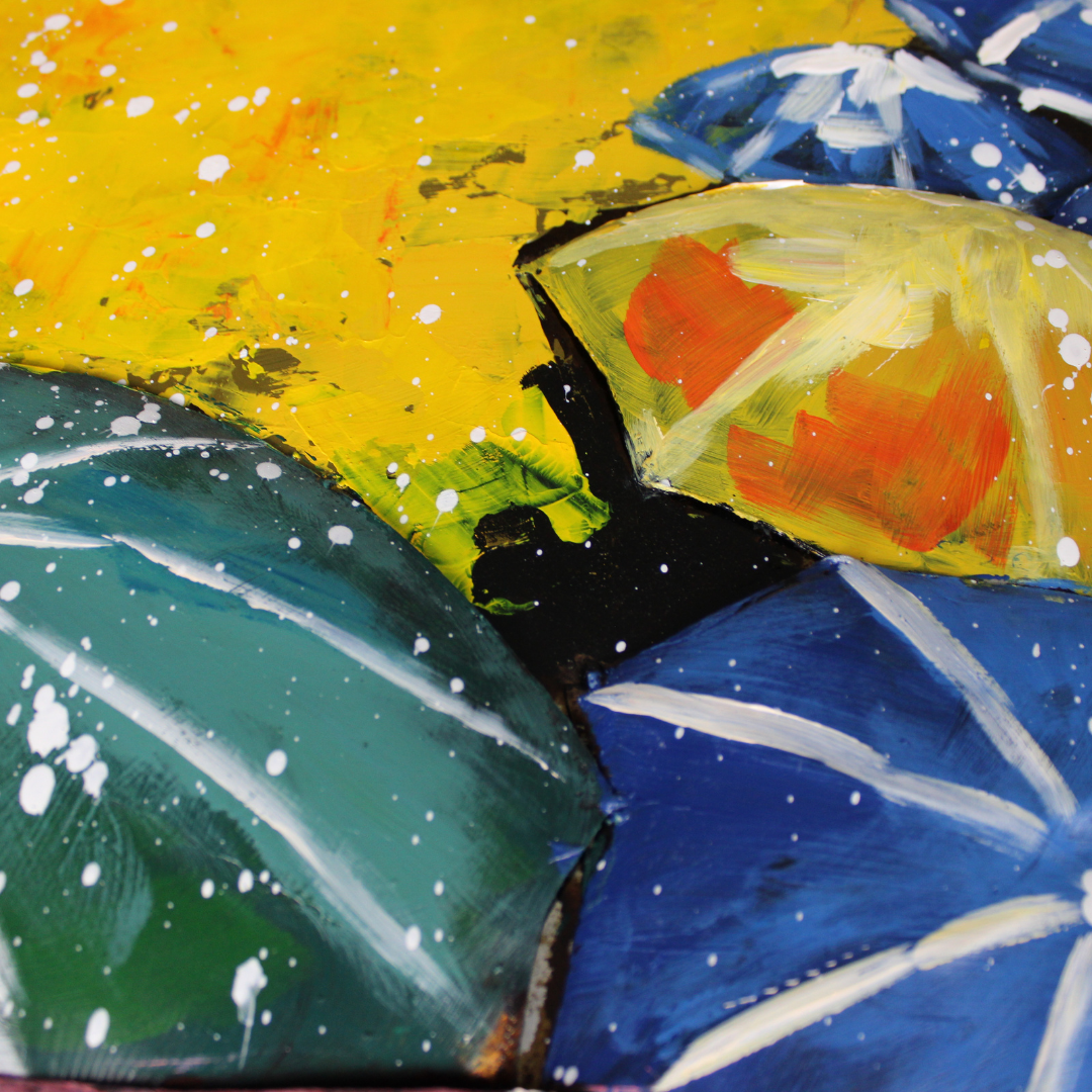 3D Schilderij Metaal - Multicoloured umbrellas – 100x100cm