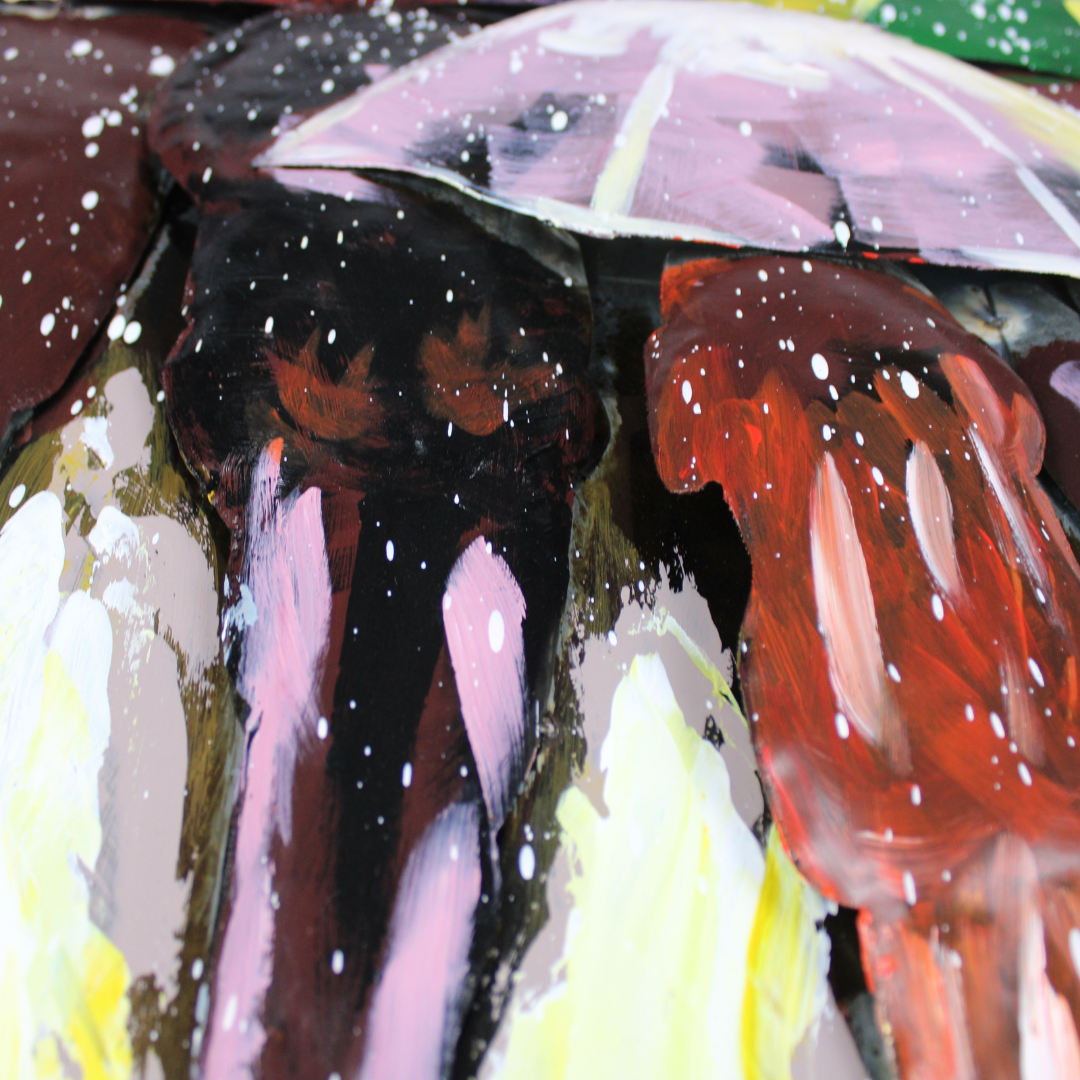3D Schilderij Metaal - Multicoloured umbrellas – 100x100cm