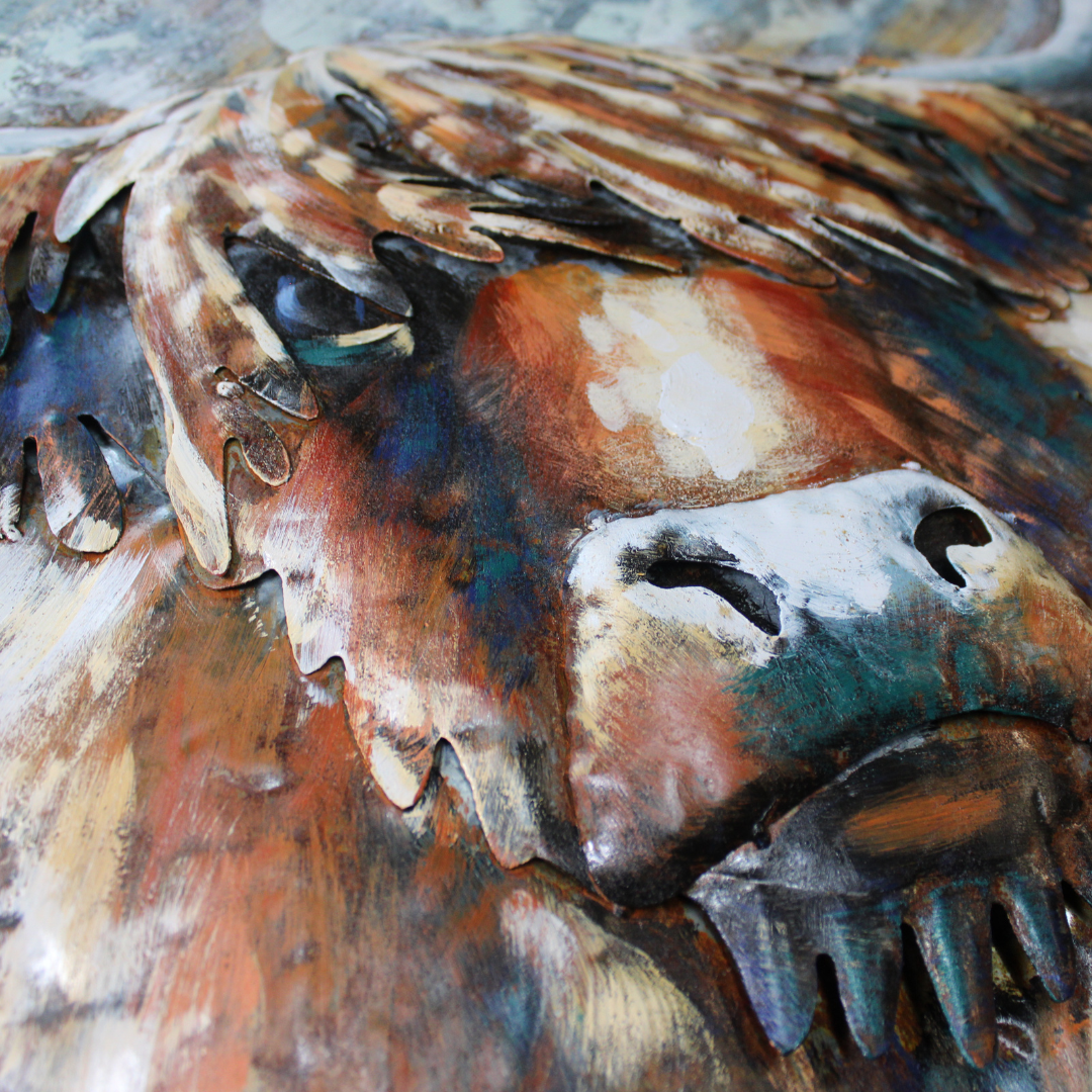 3D Schilderij Metaal - Highland cow - 80x80cm