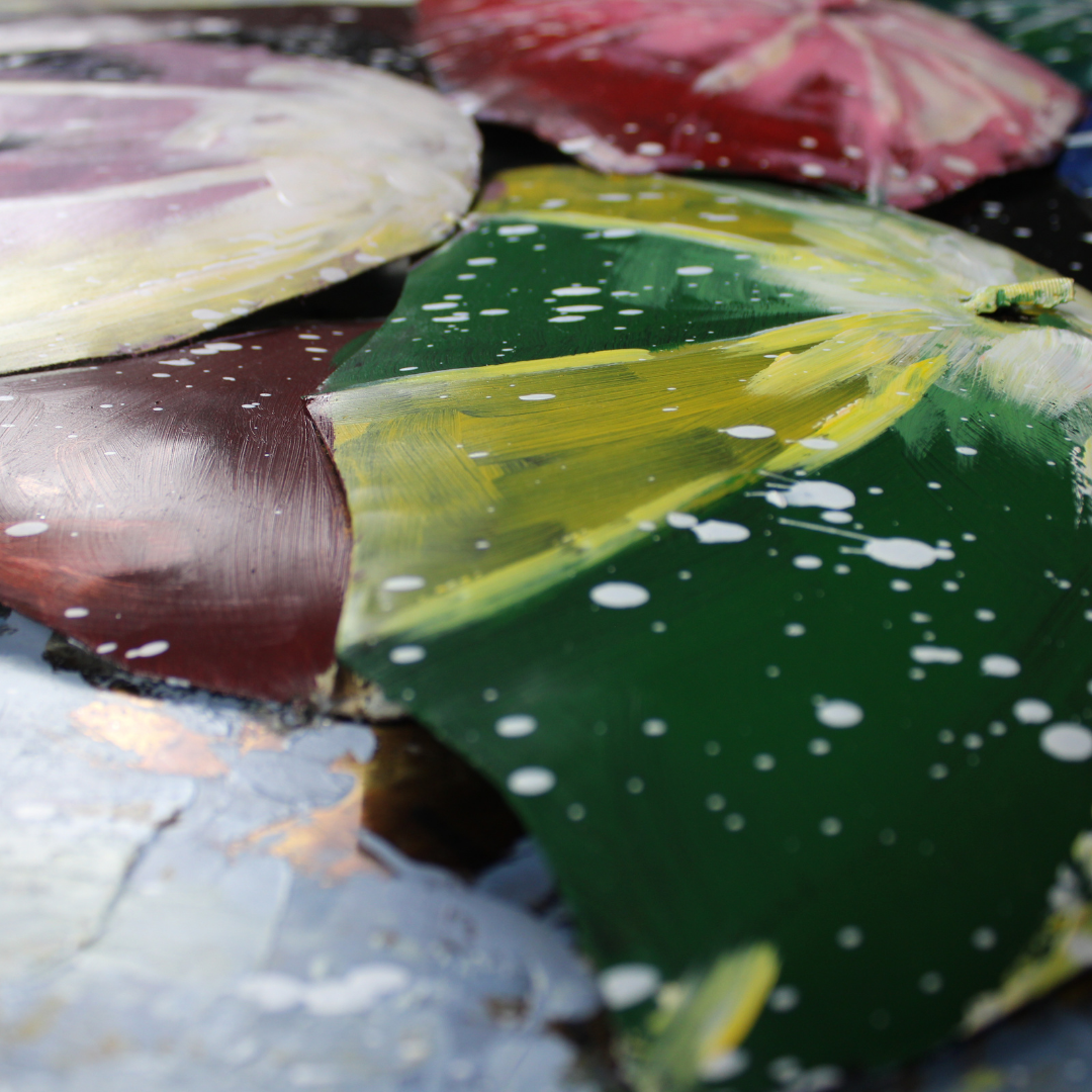 3D Schilderij Metaal - Multicoloured umbrellas – 100x100cm