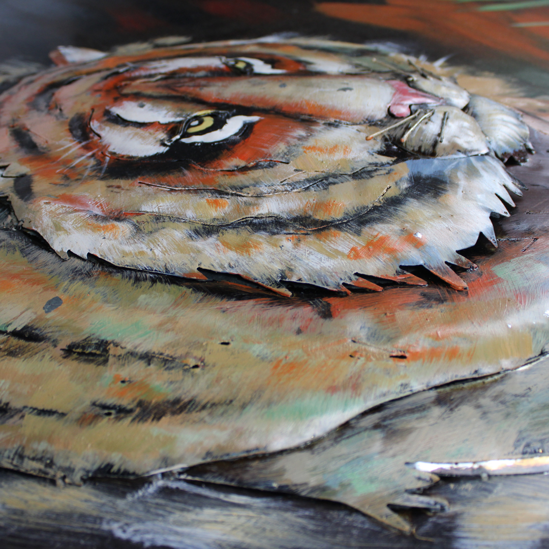3D Schilderij Metaal - Tijger – 100x100cm