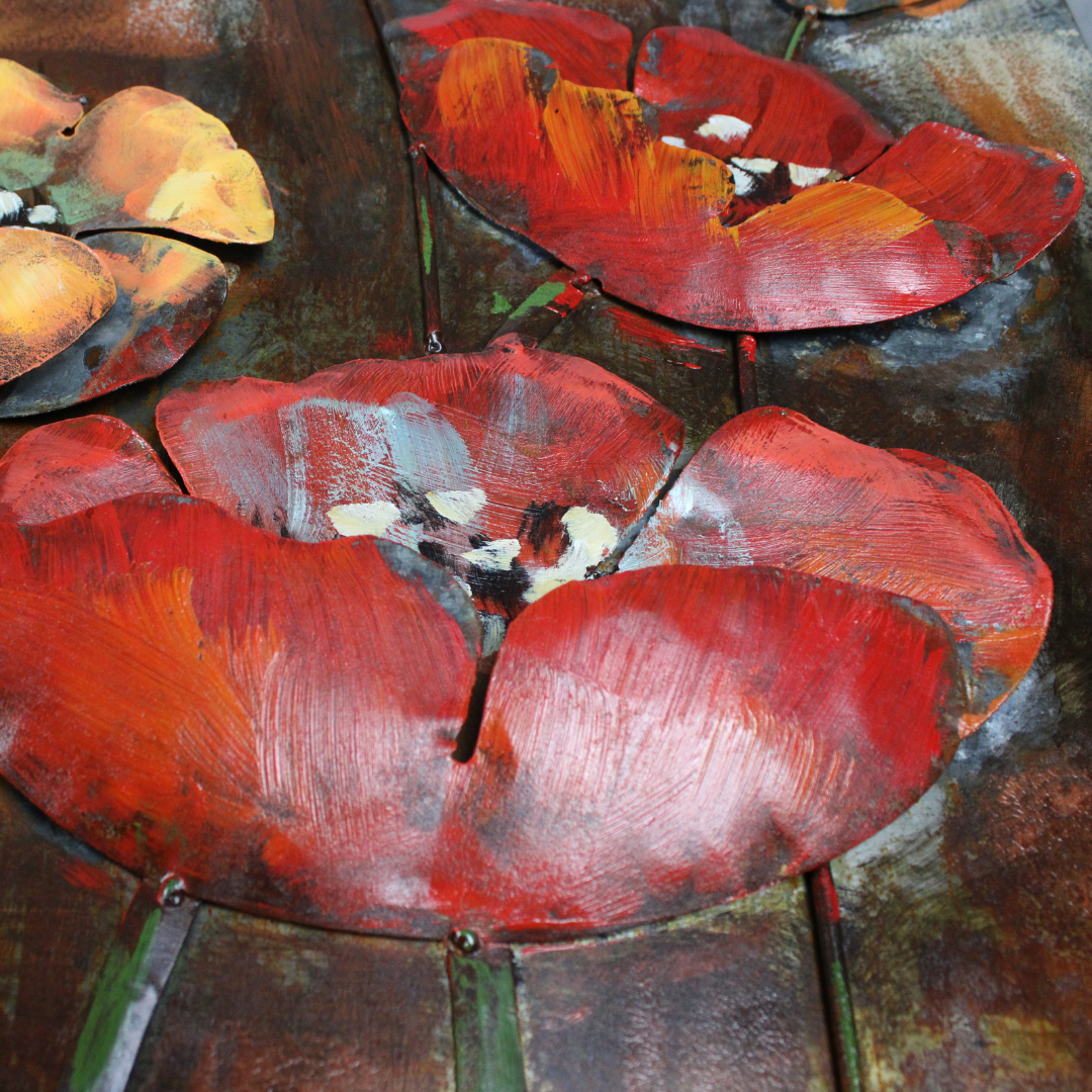 3D Schilderij Metaal - Klaprozen – 60x150cm