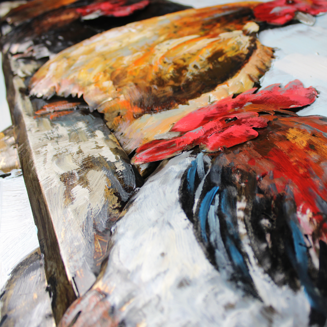 3D Schilderij Metaal - Kippen – 60x150cm