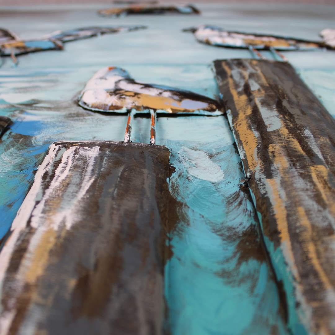 3D Schilderij Metaal - Meeuwen zeezicht - 100x100cm
