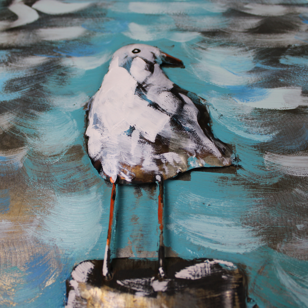 3D Schilderij Metaal - Meeuwen zeezicht - 100x100cm