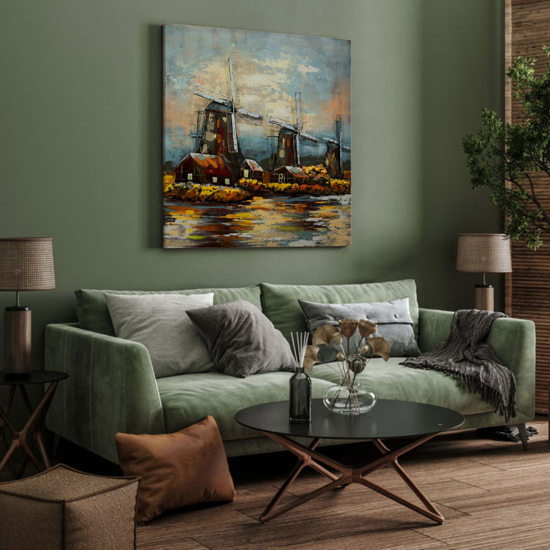 3D Schilderij Metaal - Hollandse molens – 100x100cm