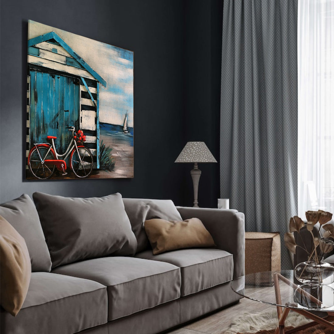 3D Schilderij Metaal - Strandhuis – 100x100cm