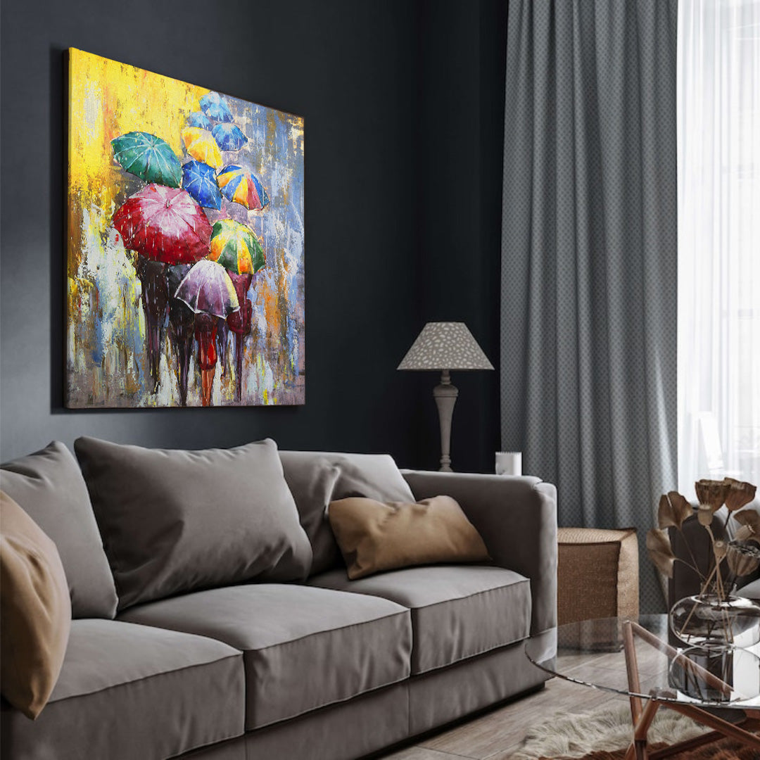 3D Schilderij Metaal - Multicoloured umbrellas – 100x100cm