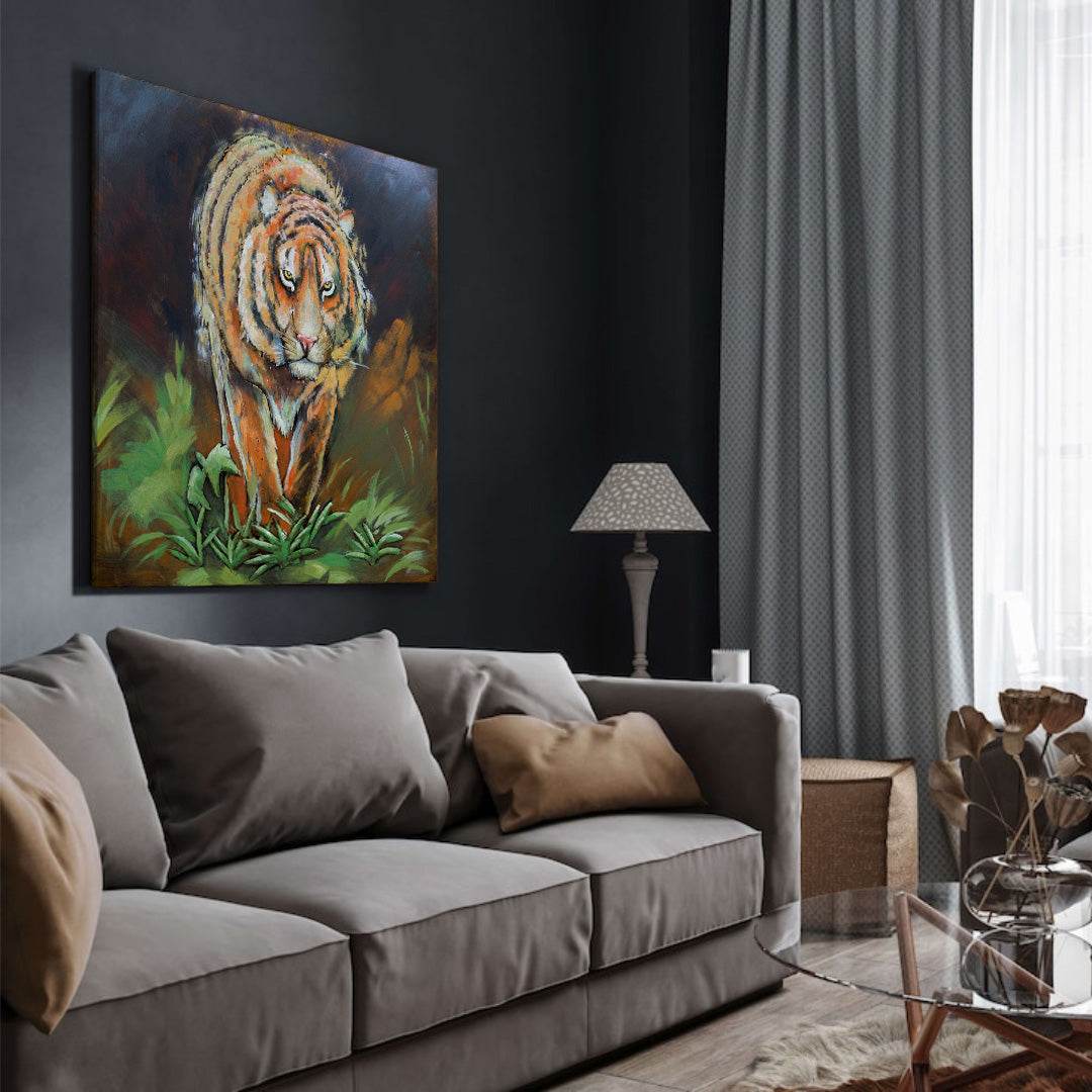 3D Schilderij Metaal - Tijger – 100x100cm