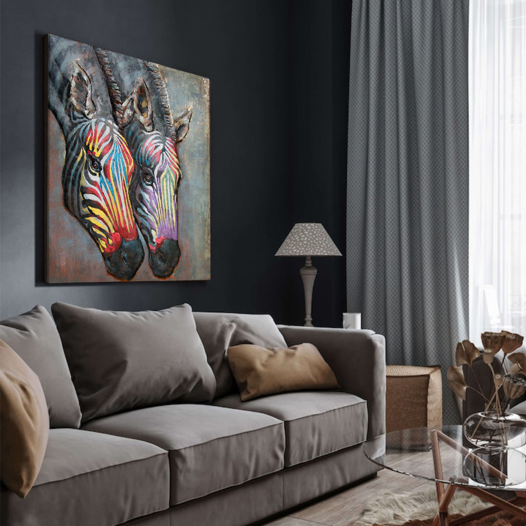 3D Schilderij Metaal - Zebras – 100x100cm