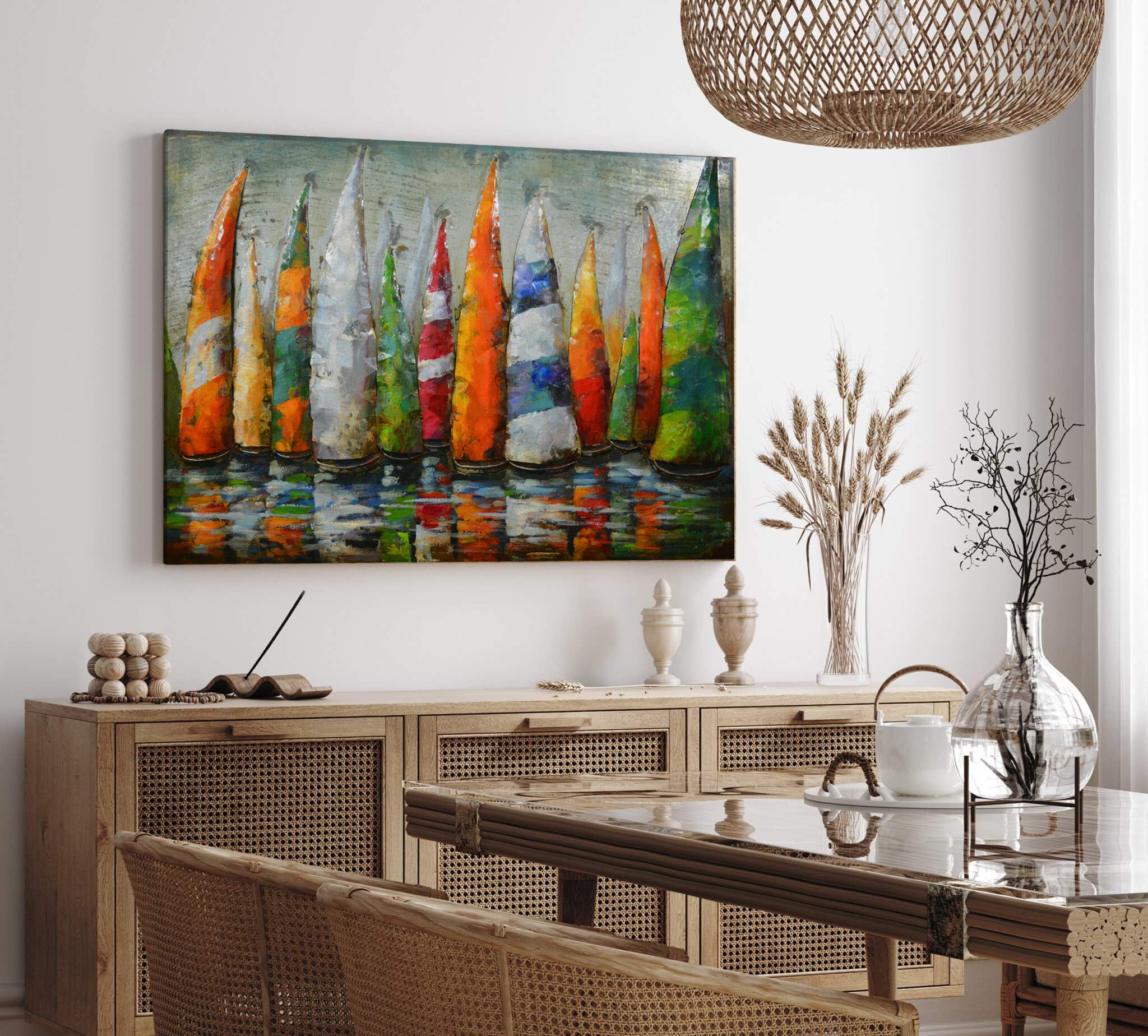 3D Schilderij Metaal - De zeil bootjes – 120x80cm