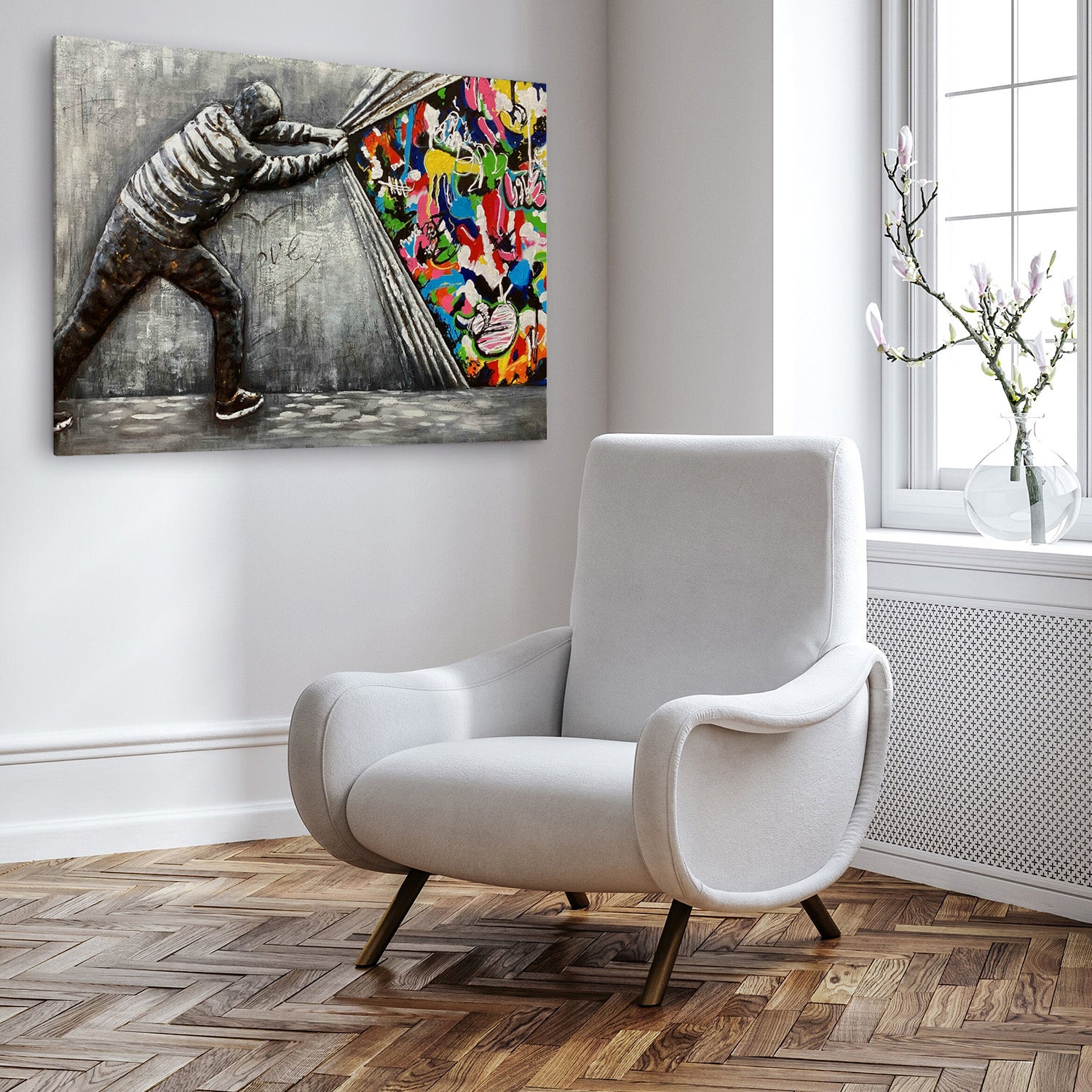 3D Schilderij Metaal - Bansky graffiti – 120x80cm