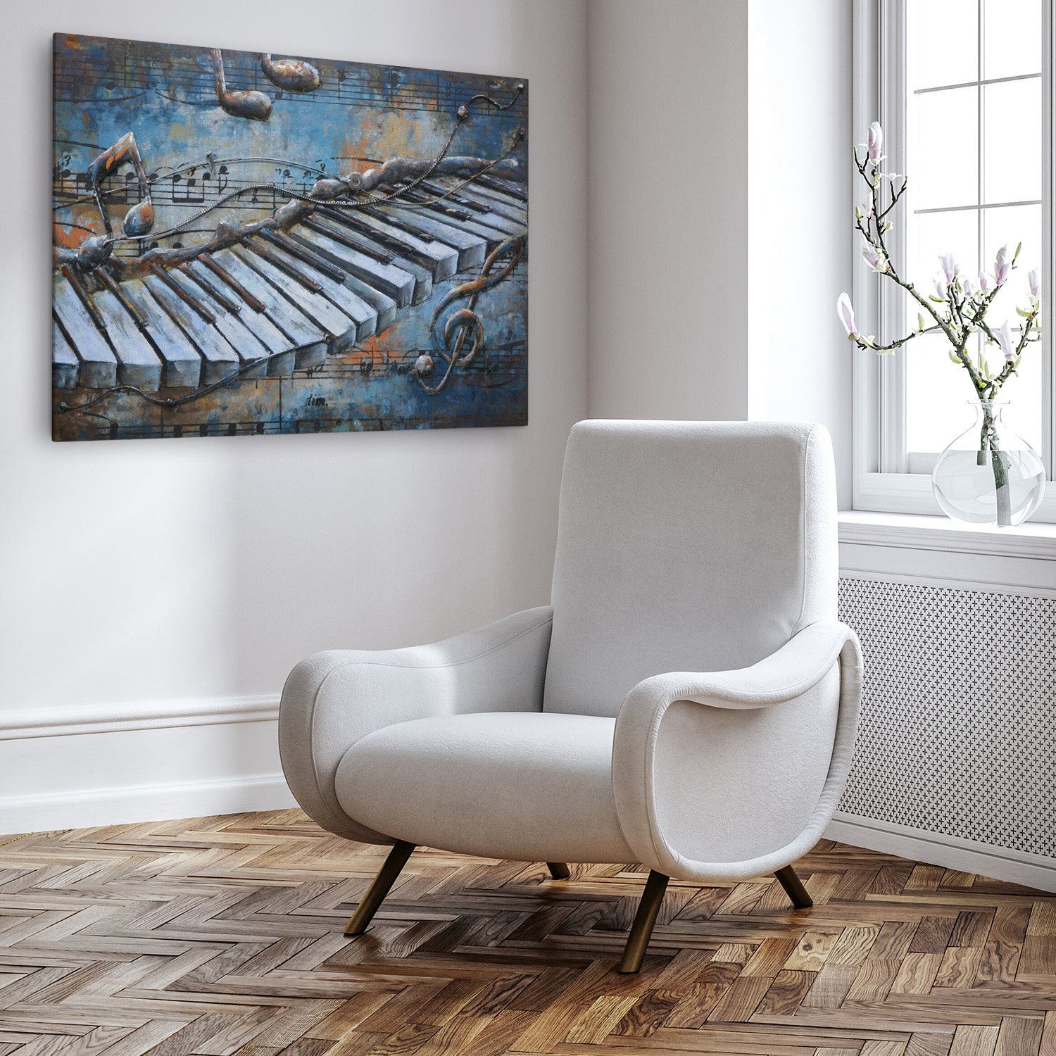 3D Schilderij Metaal - Piano – 120x80cm