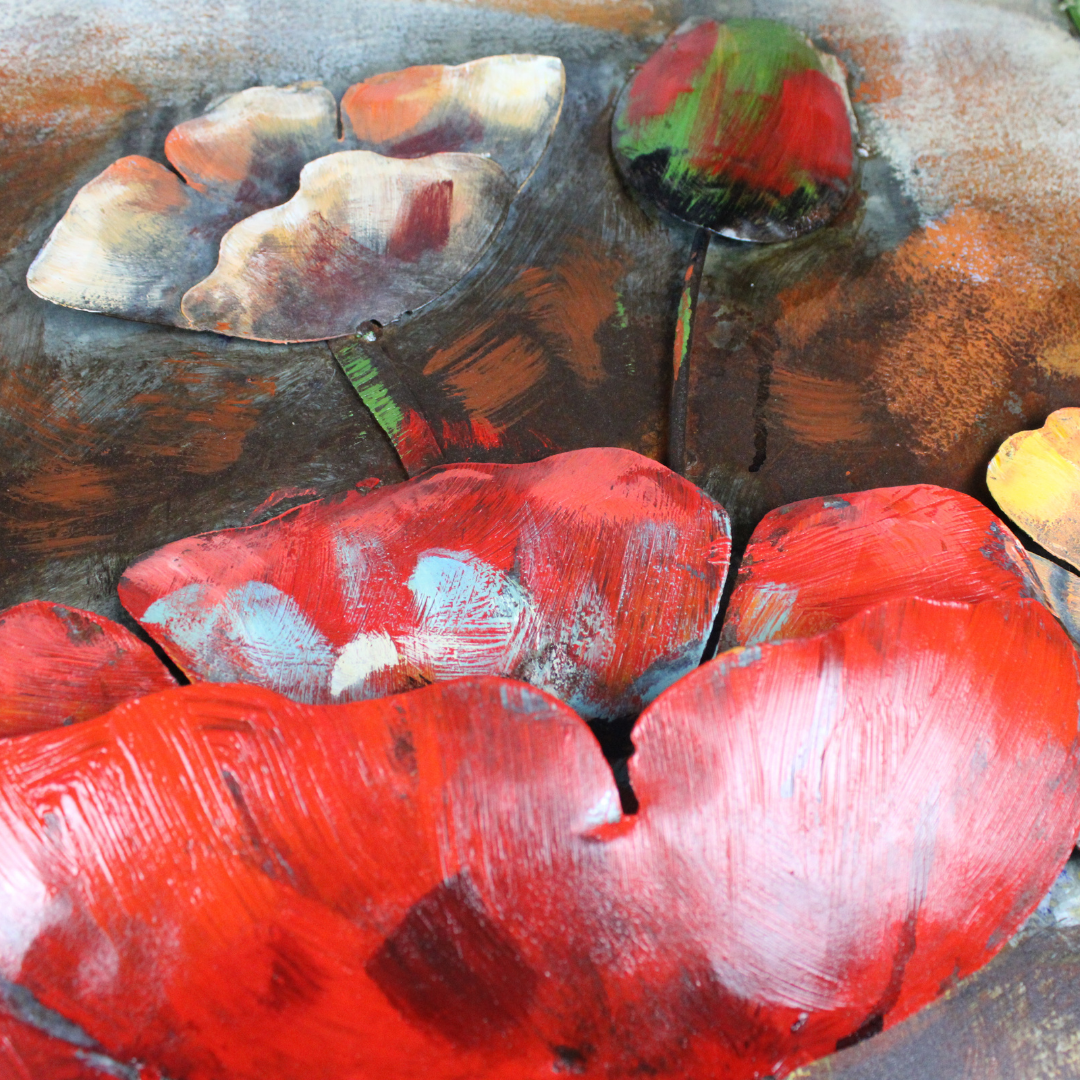 3D Schilderij Metaal - Klaprozen – 60x150cm