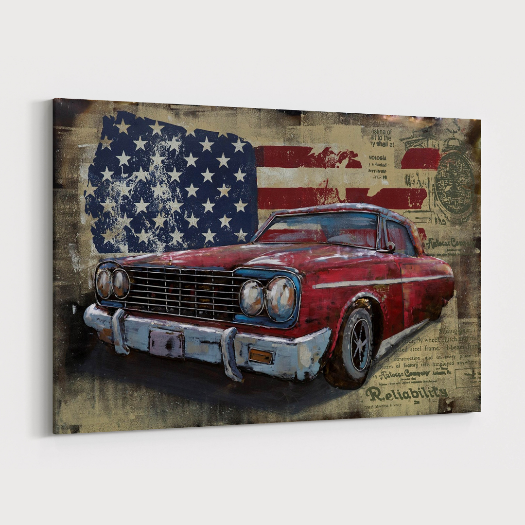 3D Schilderij Metaal - USA car – 120x80cm
