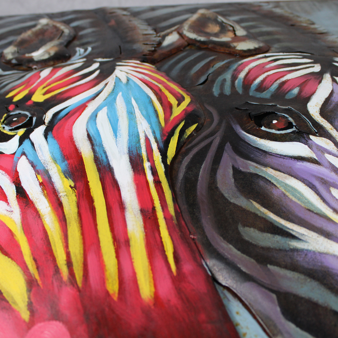 3D Schilderij Metaal - Zebras – 100x100cm