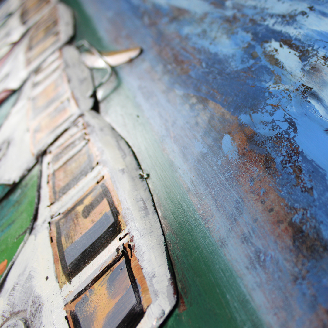 3D Schilderij Metaal - Vijf busjes – 60x150cm
