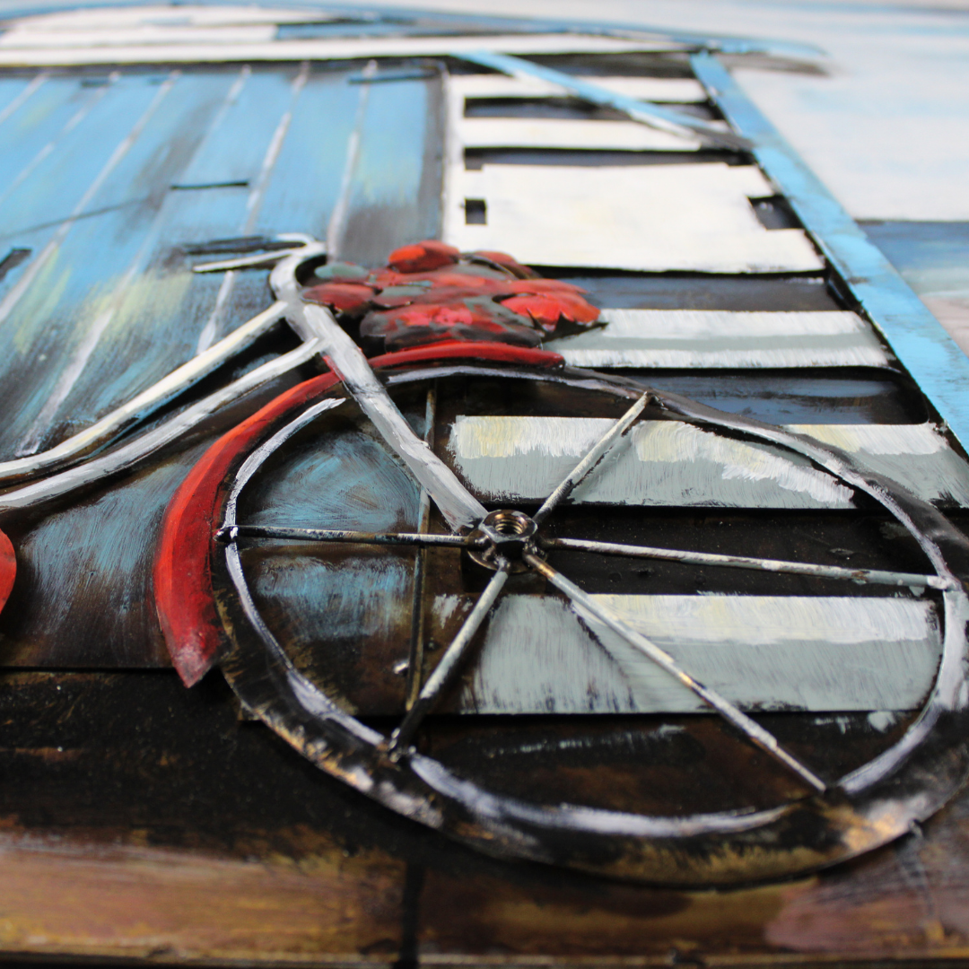3D Schilderij Metaal - Strandhuis – 100x100cm