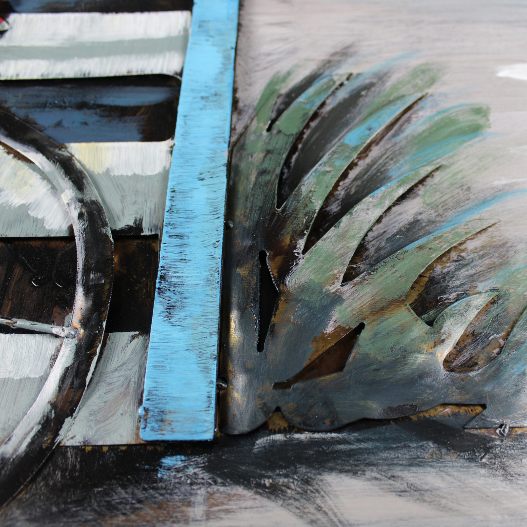 3D Schilderij Metaal - Strandhuis – 100x100cm