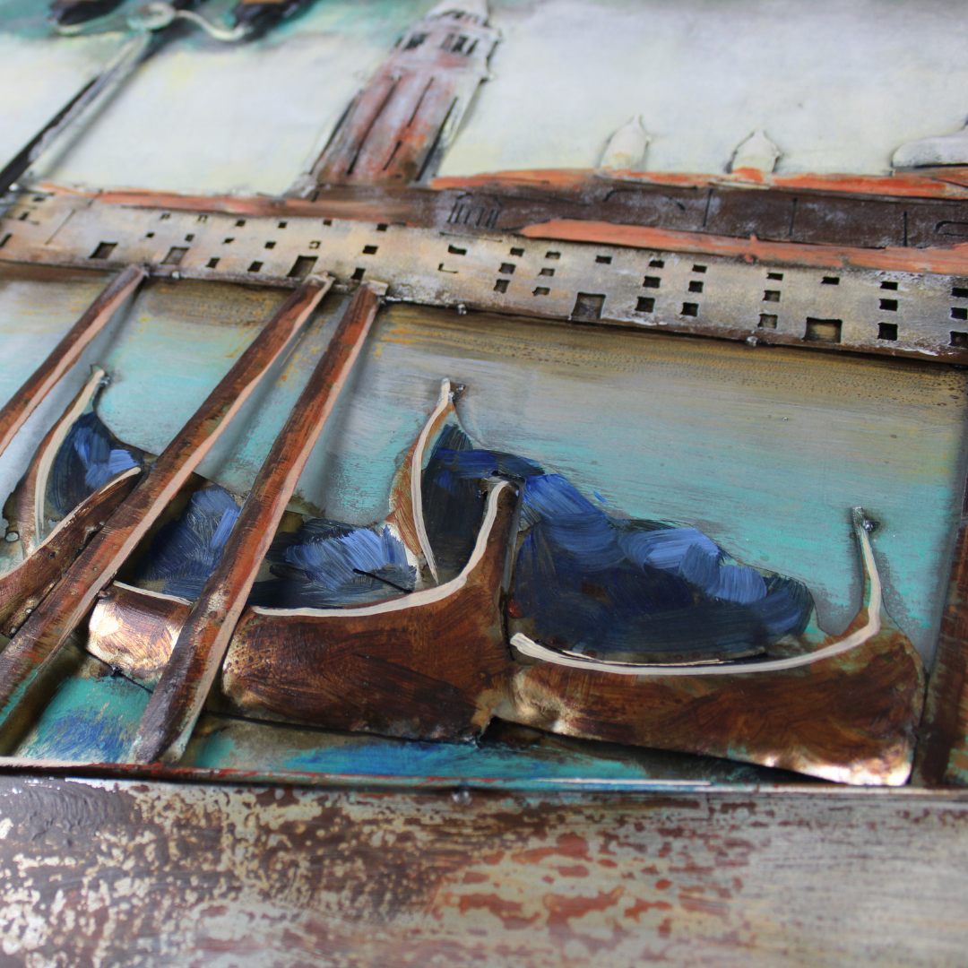 3D Schilderij Metaal - Romantiek in de regen – 120x80cm