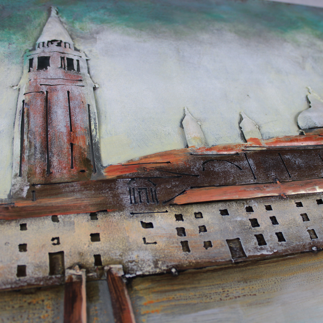 3D Schilderij Metaal - Romantiek in de regen – 120x80cm