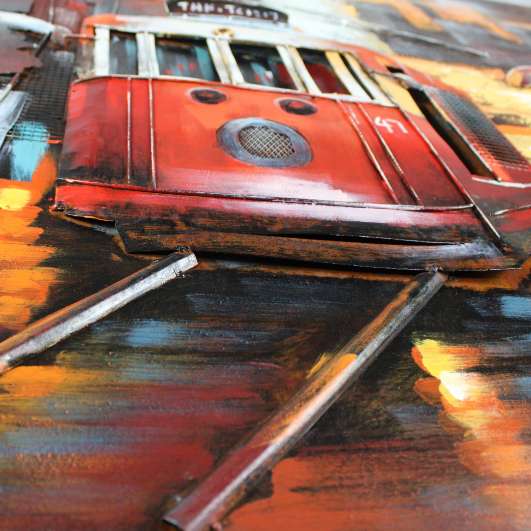 3D Schilderij Metaal - Old tram – 100x100cm