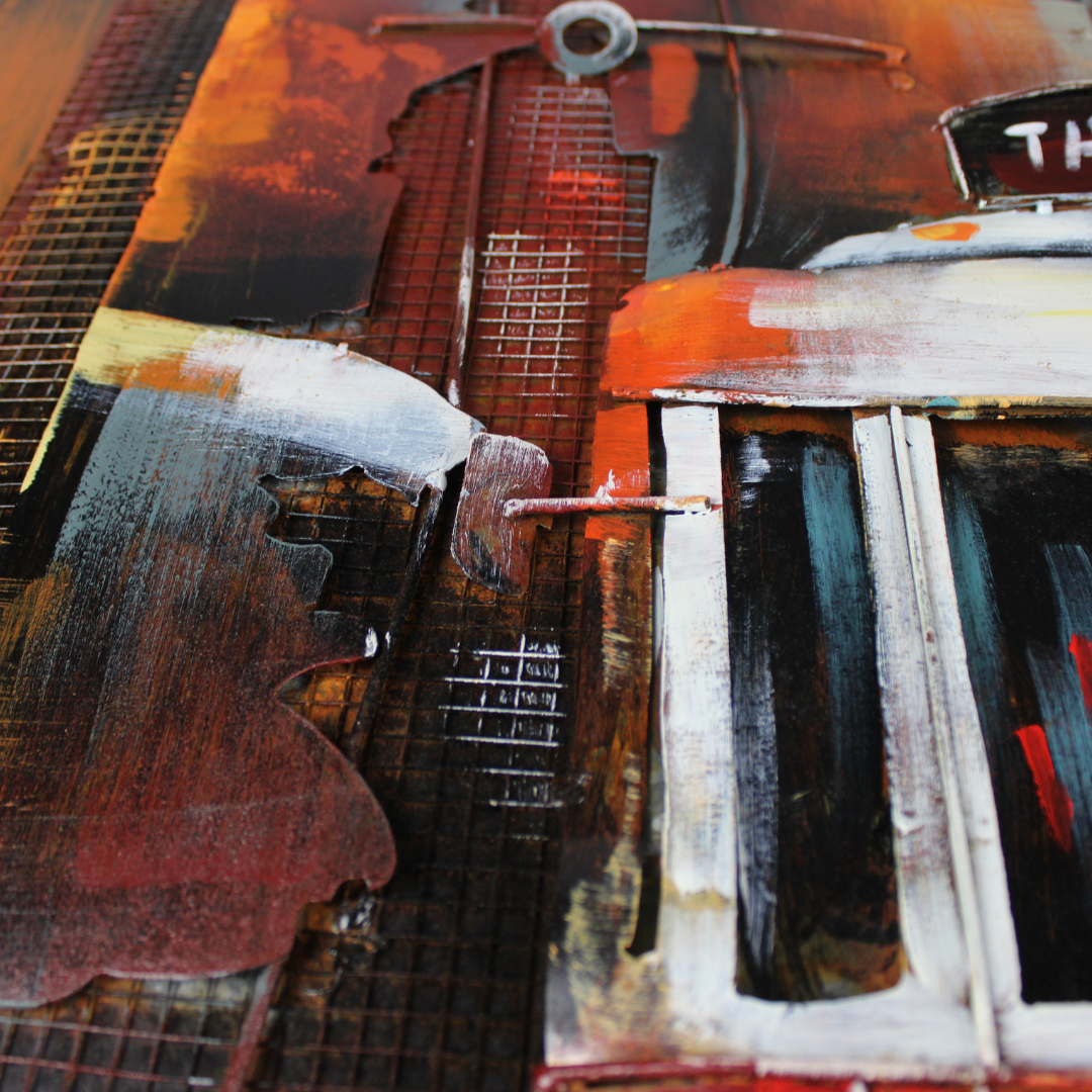3D Schilderij Metaal - Old tram – 100x100cm