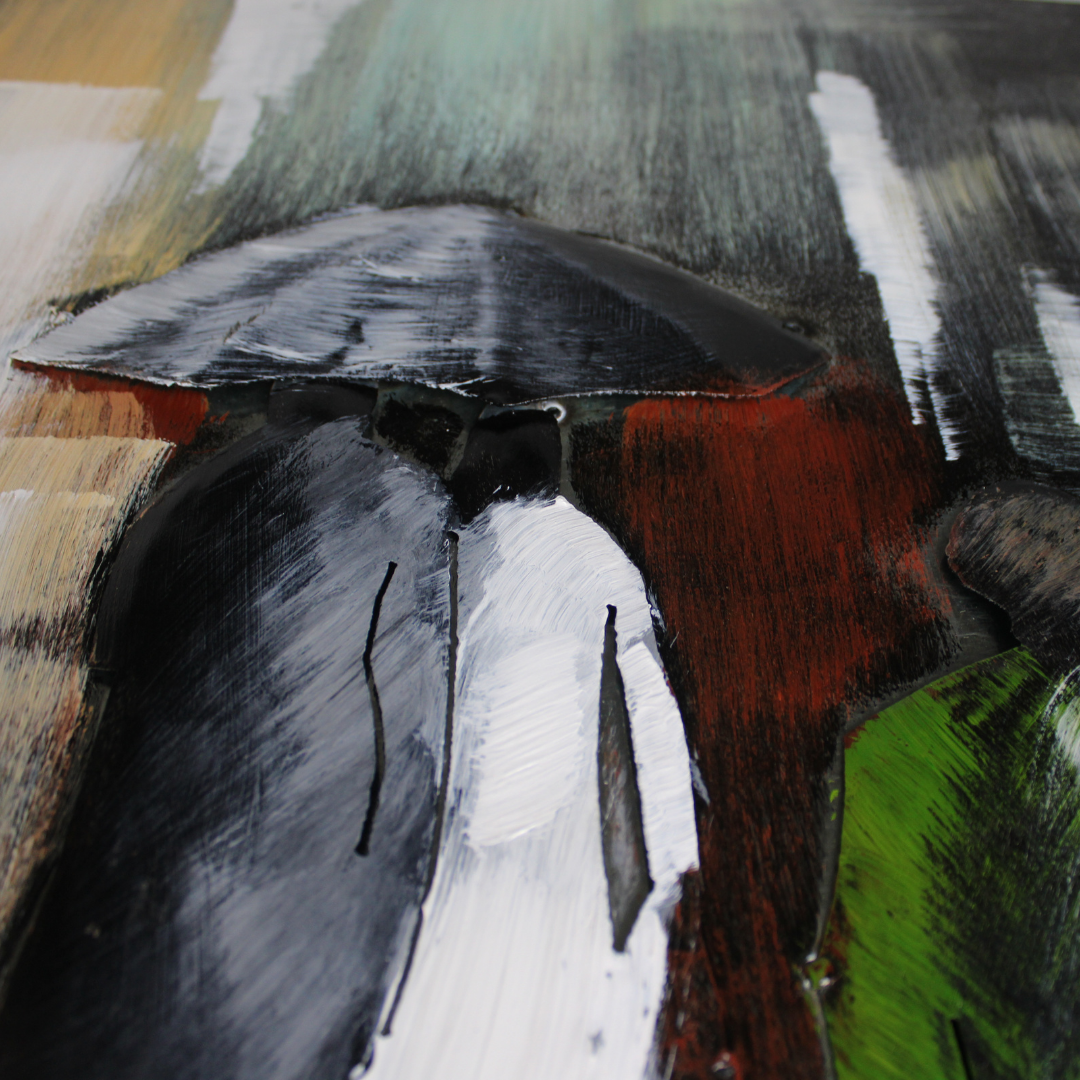 3D Schilderij Metaal - The red umbrella – 120x80cm