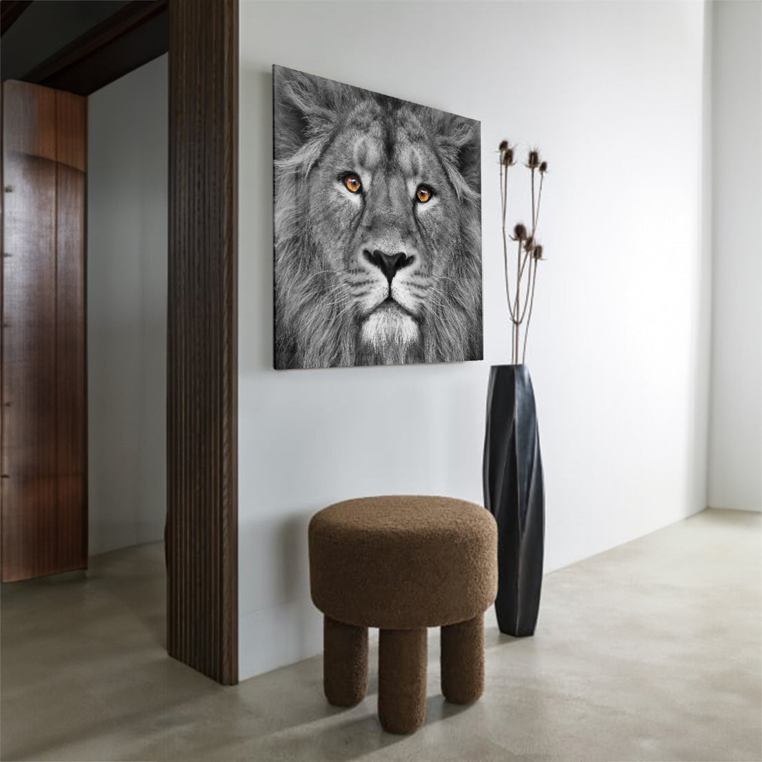Glasschilderij - Lion black and white - 80x80cm