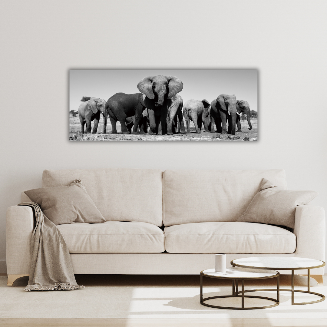 Glasschilderij - Elephant family - 120x80cm