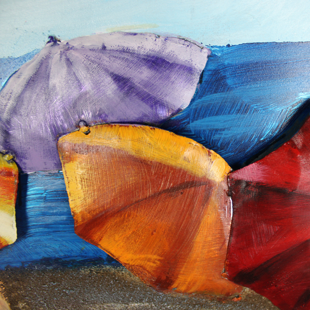 3D Schilderij Metaal - Parasols op het strand - 30x90cm
