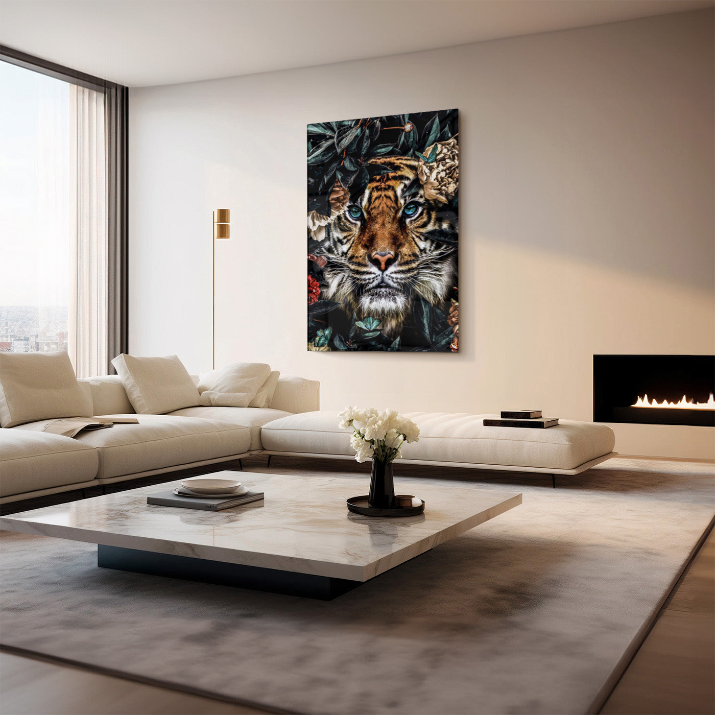 Glasschilderij - Velvet tiger - 80x120cm