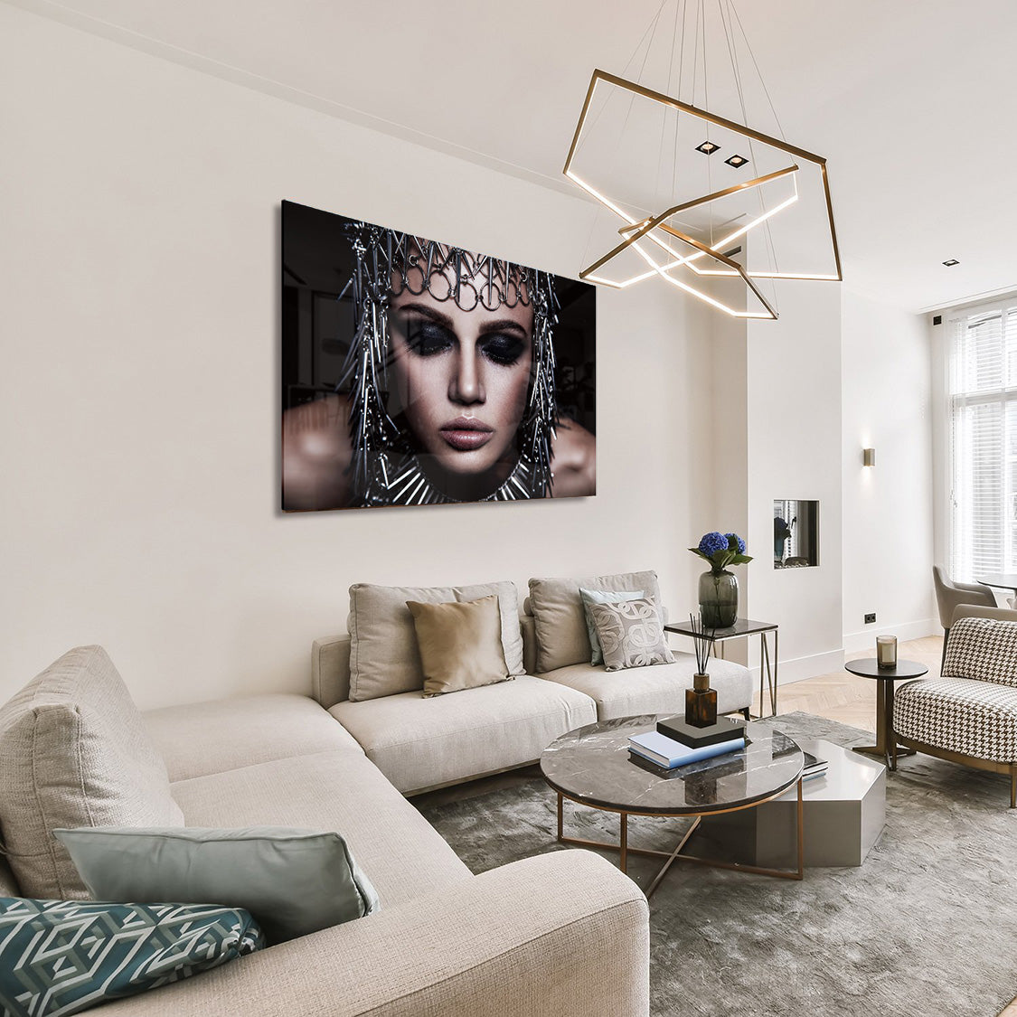 Glasschilderij - Woman face - 120x80cm