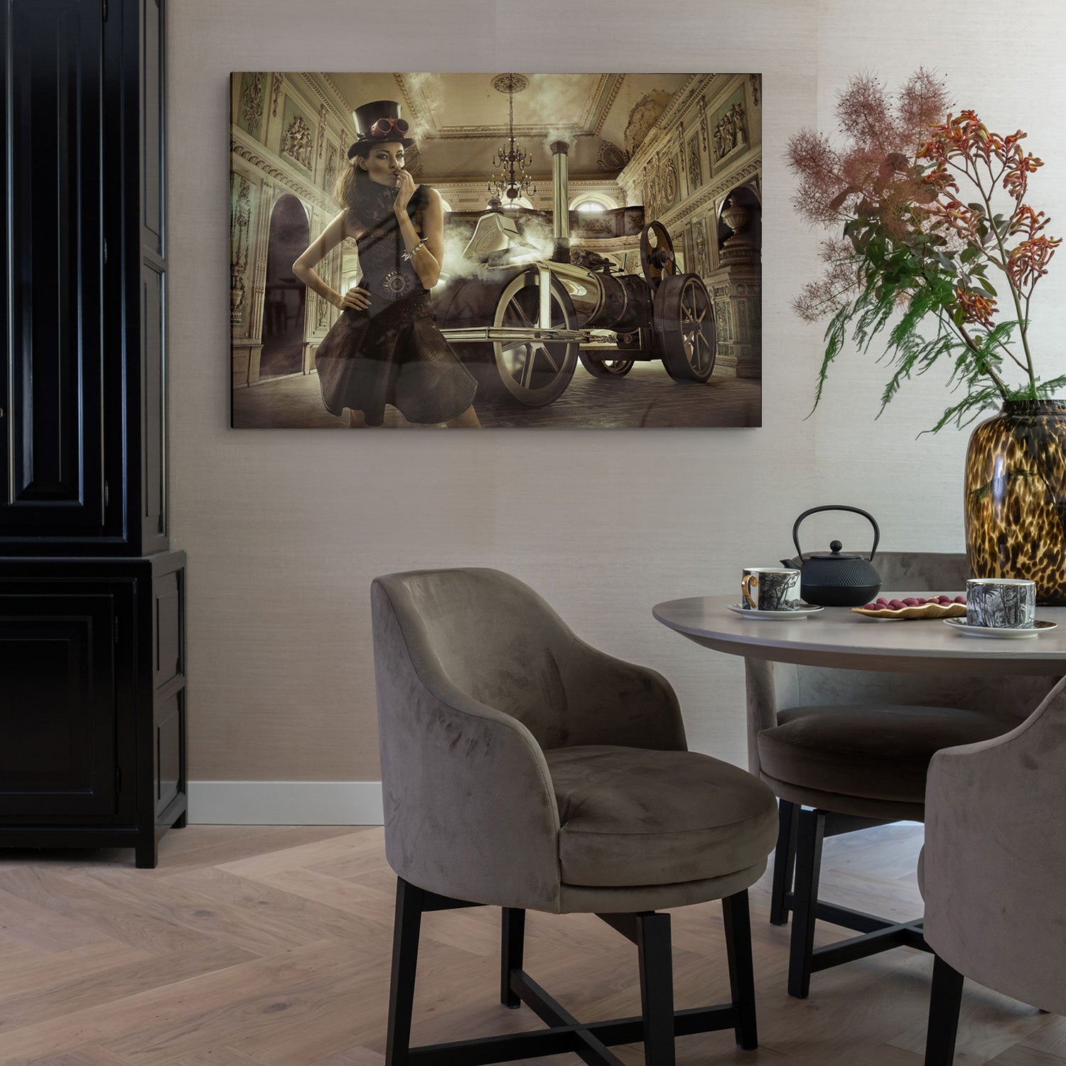 Glasschilderij - Lady in Paris - 120x80cm
