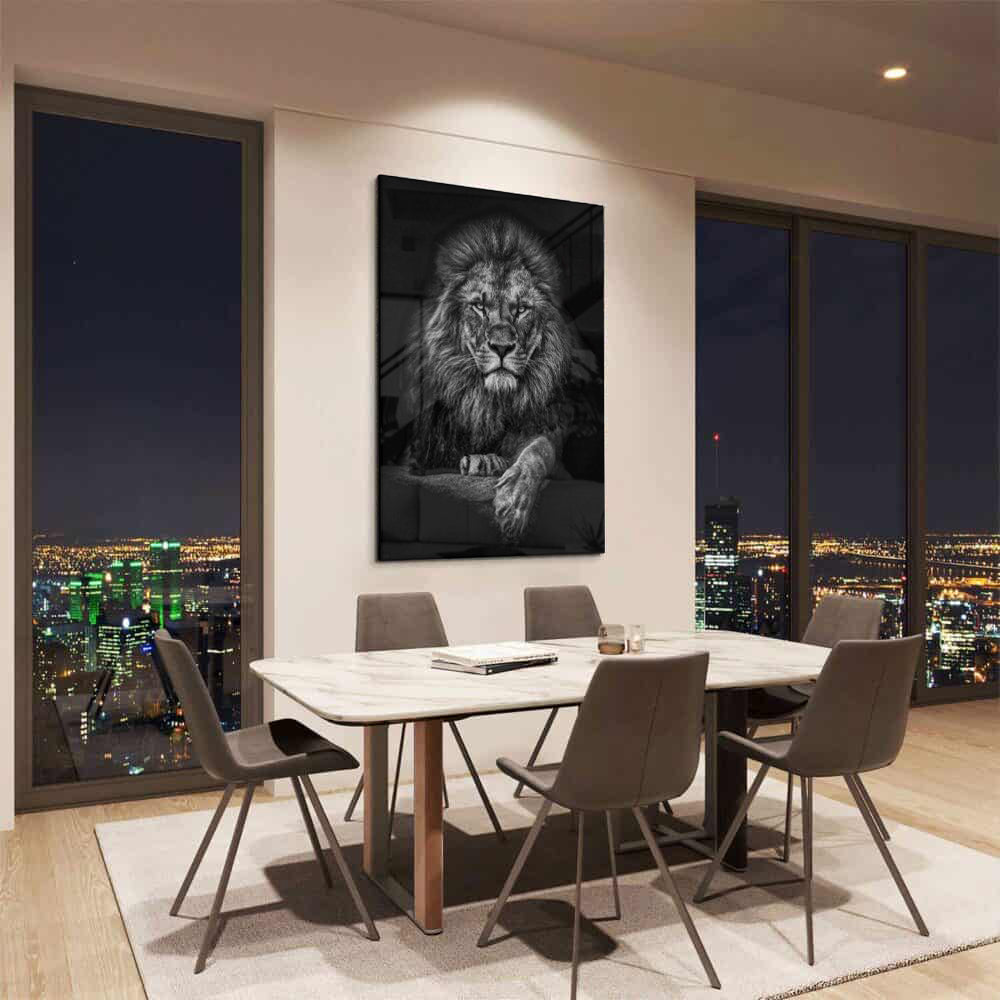 Glasschilderij - Black and white Lion - 80x120cm
