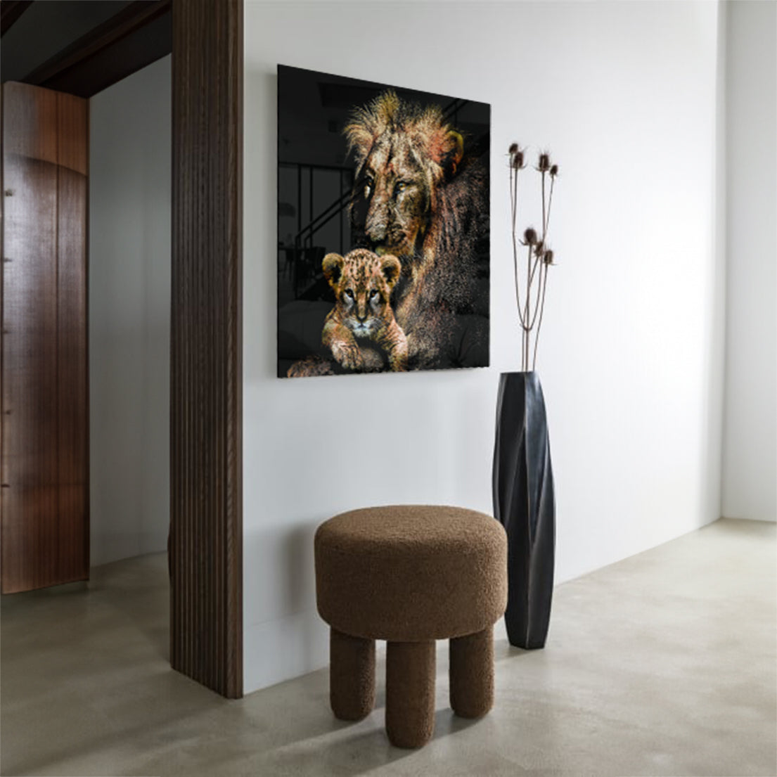 Glasschilderij - Lion family - 80x80cm