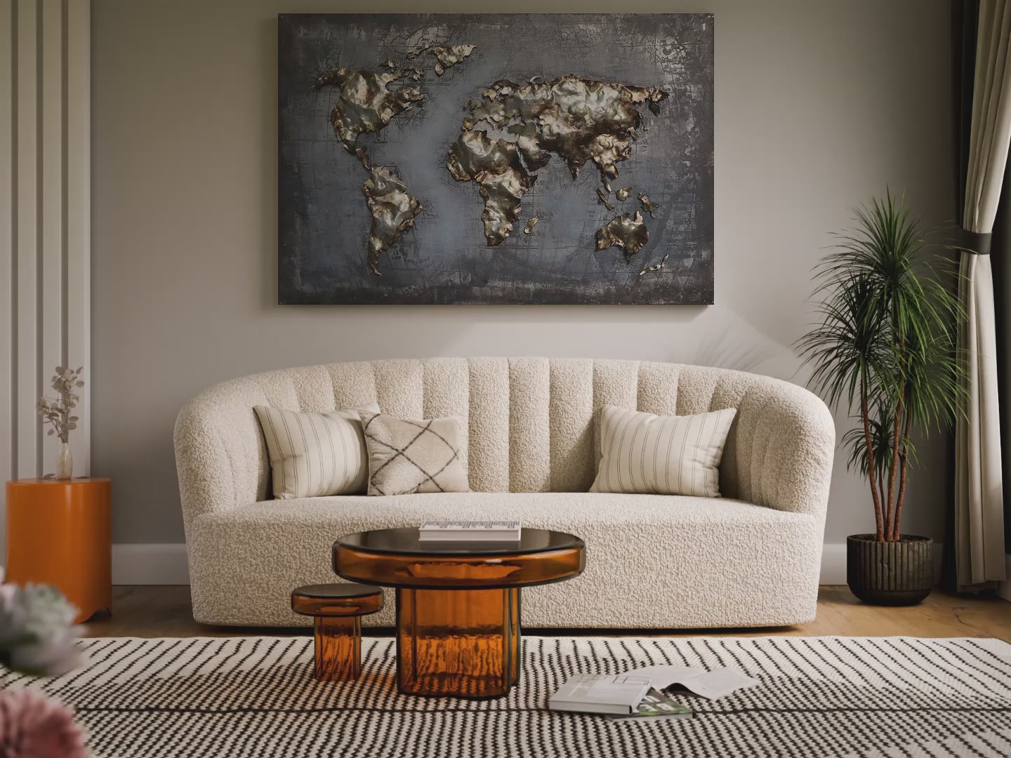 3D Schilderij Metaal - Wereldkaart – 120x80cm