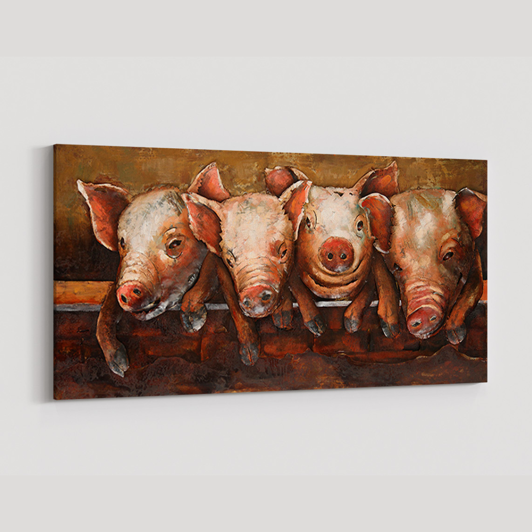 3D Schilderij Metaal - Biggetjes – 60x120cm