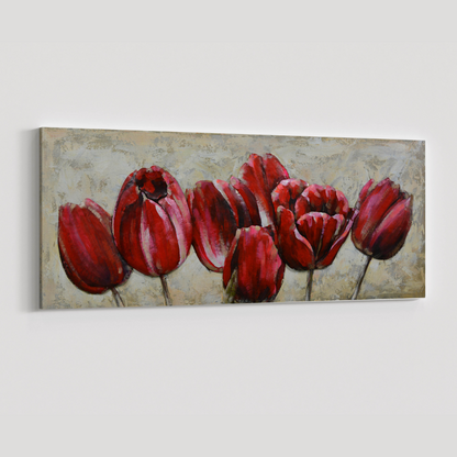 3D Schilderij Metaal - Rode tulpen – 60x150cm