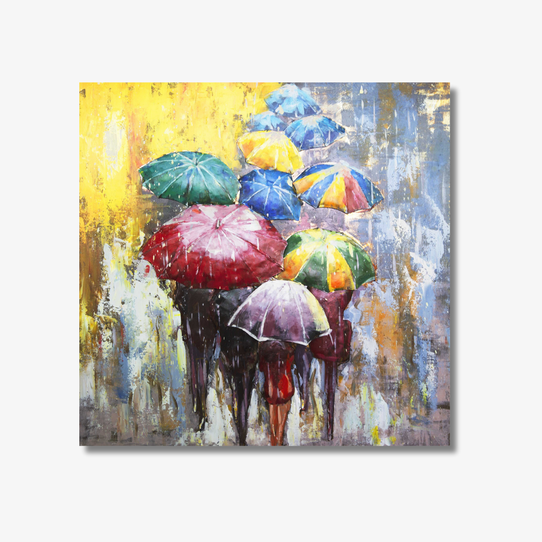 3D Schilderij Metaal - Multicoloured umbrellas – 100x100cm