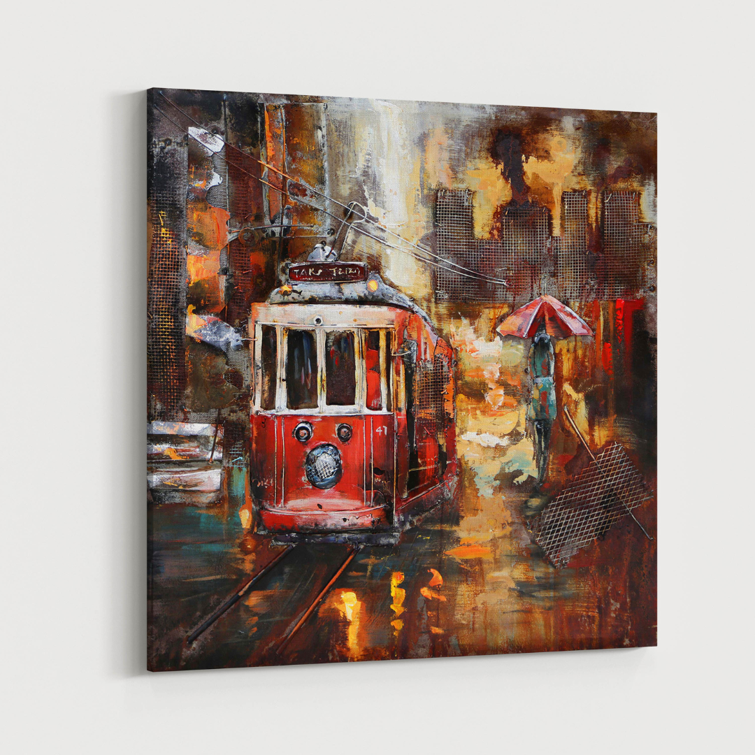 3D Schilderij Metaal - Old tram – 100x100cm